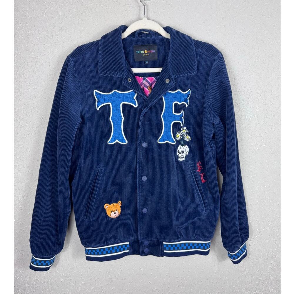 Teddy Fresh Corduroy Blue Baseball Jacket Unisex Size XS